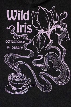 Wild Iris Coffeehouse Coffee Cup & Iris Flower Design _ Unisex T-Shirt