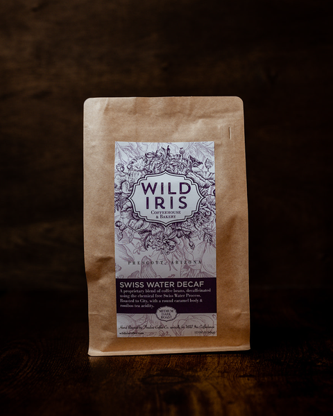 Wild Iris Swiss Water Decaf Coffee Beans 12oz | Wild Iris Coffeehouse